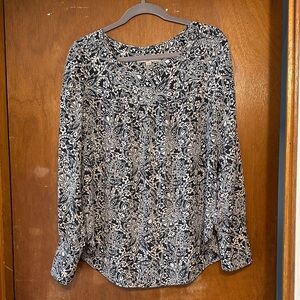 Loft Women's Blue Blush & White Printed Long-Sleeve Blouse